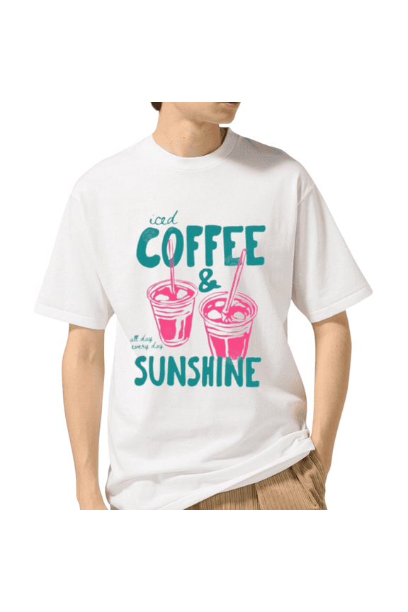 Iced Coffee and Sunshine T Shirt, Summer Drink Graphic Tee, Coffee Lover Tshirt, Cute Café Gift for Women and Men