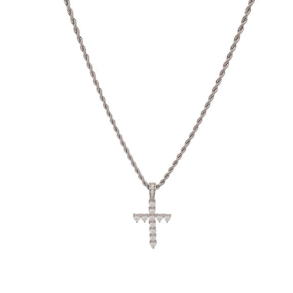 Iced Out Cross Pendant Necklace for Men Women, Gold Silver Plated Cubic Zirconia Necklace with Rope Chain, Hip Hop Religious Jewelry Gift for Christmas Valentine