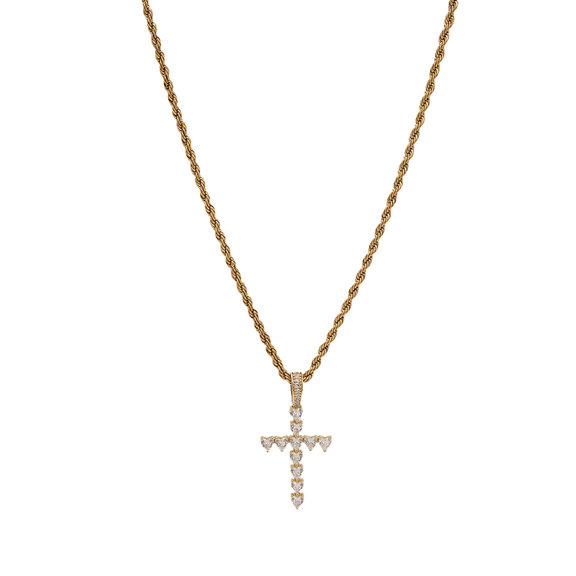 Iced Out Cross Pendant Necklace for Men Women, Gold Silver Plated Cubic Zirconia Necklace with Rope Chain, Hip Hop Religious Jewelry Gift for Christmas Valentine