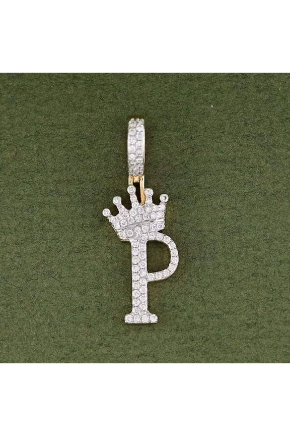 Iced Out Diamond Hip Hop Bling Rapper Statement Custom Unique P Letter Charm Pendant 14K Yellow Gold Plated Initial Name Alphabet Letter Pendant 925 Sterling Silver Handmade Jewelry Birthday