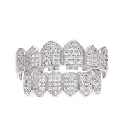 Iced Out Diamond Teeth Grillz for Men Women,Hip Hop Silver Gold Grills for your teeth Top and Bottom,Rapper Costume Mouth Grillz with Silicone Molding Bars