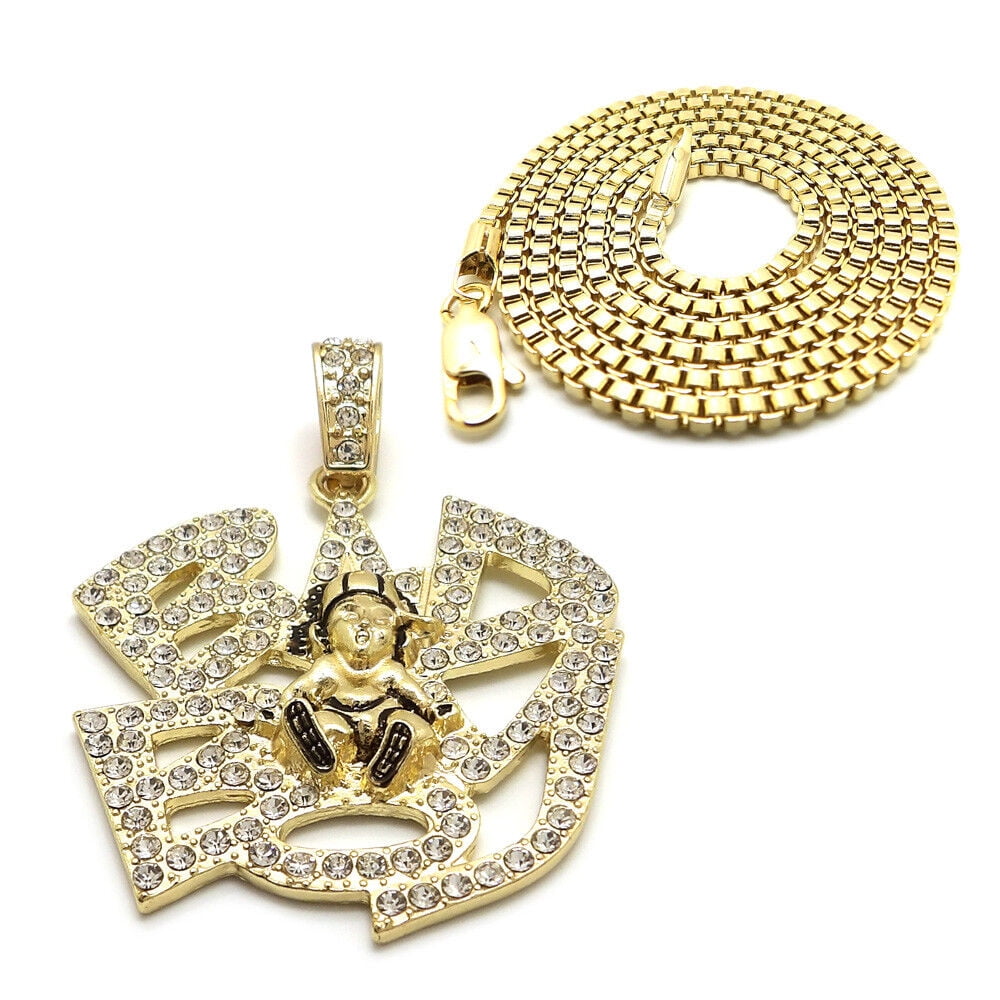 Men's Iced Out Hip Hop Pendant & Chain - 24" Box, Rope, Or Cuban Chain Necklace