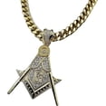 thumbnail image 1 of Iced Gold Plated Large Masonic Freemason Charm Cubic Zirconia Pendant & 10mm 30" Cuban Chain Hip Hop Rapper Style Jewelry Fashion Necklace Gift, 1 of 6