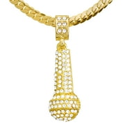 Iced Hip Hop 14 K Gold Plated Microphone Pendant 20 Miami Cuban Chain Necklace MCP 1051 G