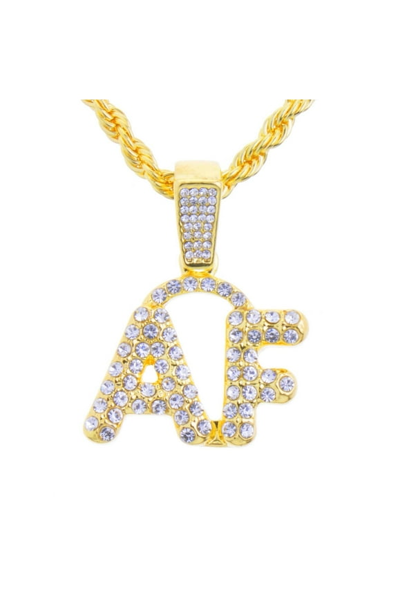 Iced Hip Hop 14K Gold Plated Word A.F Pendant 20" Rope Chain Necklace HC 1335 G