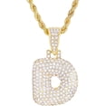 thumbnail image 1 of Iced Hip Hop A - Z Initial Bubble Letter 14K Gold Plated Real Feel Heavy 20" Rope Chain Necklace Set / D / Gold, 1 of 3