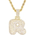 thumbnail image 1 of Iced Hip Hop A - Z Initial Bubble Letter 14K Gold Plated Real Feel Heavy 20" Rope Chain Necklace Set / R / Gold, 1 of 3