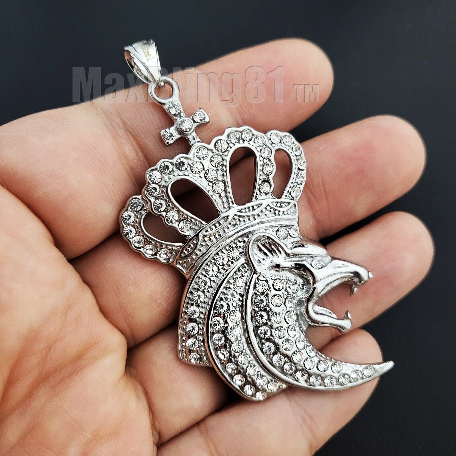 Iced Hip Hop Simulated Diamond Stainless steel King Crown Lion Head Pendant S 08 Walmart