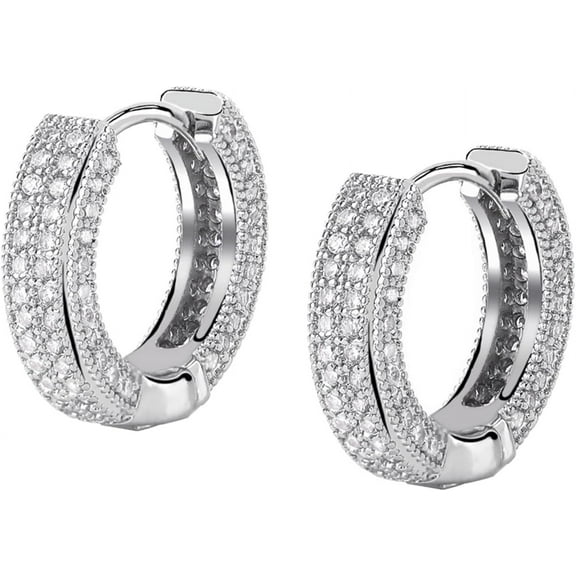 Iced Out Hoop Earrings Cubic Zirconia Huggie Cartilage Cuff Diamond Hypoallergenic 14K Gold Plated Luxury Fashion Round Circle Earrings Jewelry Gift for Men Women
