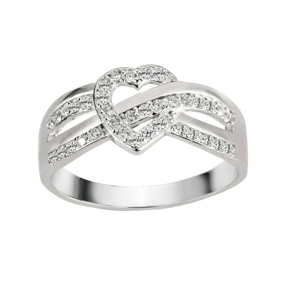 Iced Infinity Heart Knot Cubic Zirconia Ring Sterling Silver Size 10
