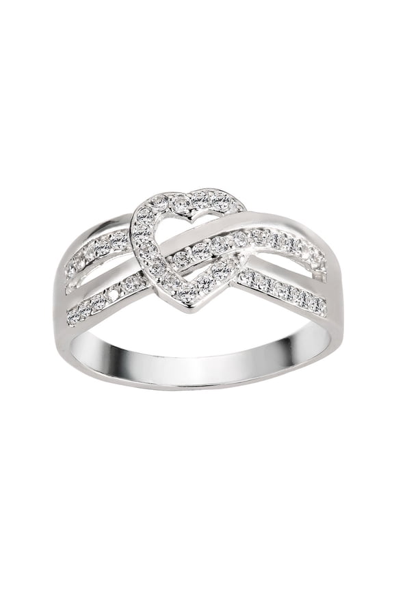 Iced Infinity Heart Knot Cubic Zirconia Ring Sterling Silver Size 8