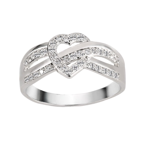 Iced Infinity Heart Knot Cubic Zirconia Ring Sterling Silver Size 9