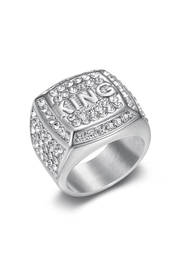 Iced out KING Ring for men Smooth Square ring Hip Hop ring 316 Stainless Steel Radiant Biker Rings Bling Cuban style Iced Out Jewelry Punk Ring Club ring Heavy Metal ring Party Wedding Ceremony