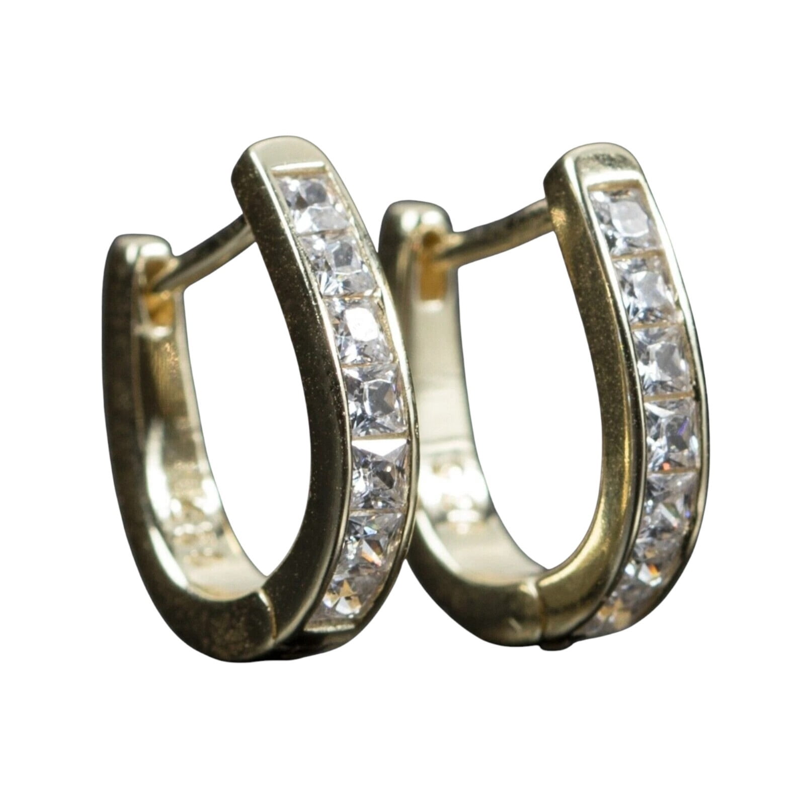 Large Yellow Lab Iced Lab Grown Diamond Mens Hoop Huggie Earrings 14K Yellow Gold ...