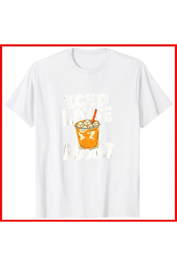 Iced Latte Lover Retro Graphic Caffeine Morning Drink Apparel Unisex T-shirt, S-5XL