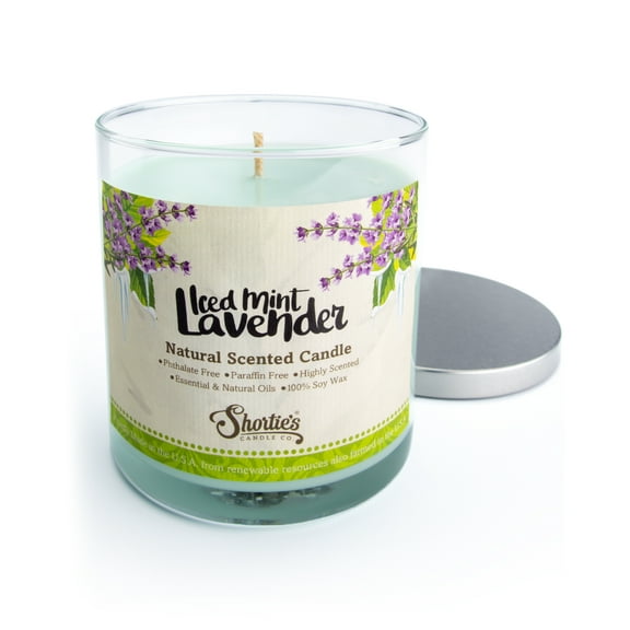 Iced Mint Lavender Scented Natural Soy Candle, Essential Fragrance Oils, 100% Soy, Phthalate & Paraben Free, Clean Burning, 9 Oz.