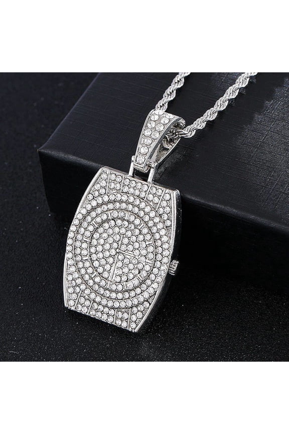 Iced Out Necklace for Men - Wrist Watch Pendant Wrist Watch Hip Hop Pendant - Copper Plated Micro Inlaid Zircon with Rope Chain Hip Hop Rapper Jewelry Giftting