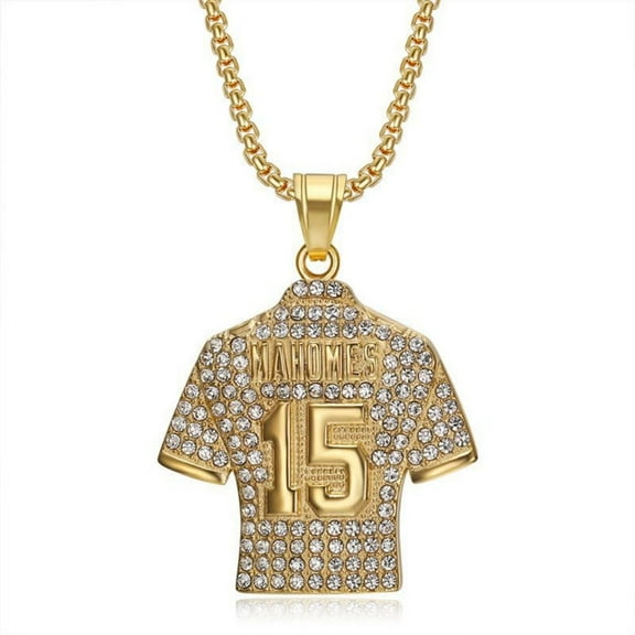 Iced Out Number 15 Football Jersey Pendant Necklace for Men,Hip hop Football No.15 Jersey Footbalerl Charm Jewelry,Punk Football Player No.15 QB Jersey Charm Necklace Jewelry
