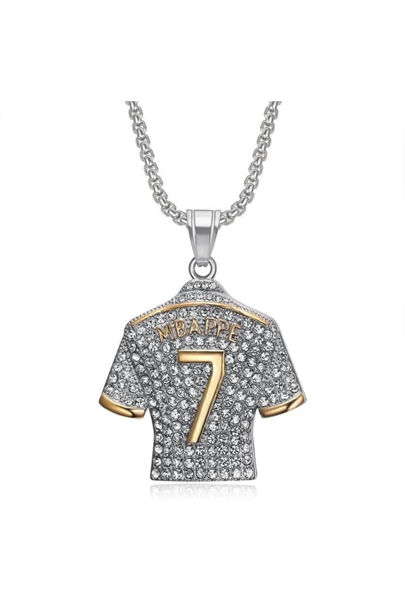 Iced Out Number 7 Soccer Jersey Pendant Necklace,Punk Jersey Charm Soccer Pendant Necklace Hip Hop Men’s Football Player No. 7 Jersey Charm Necklace Jewelry,Rock Jersey Souvenir