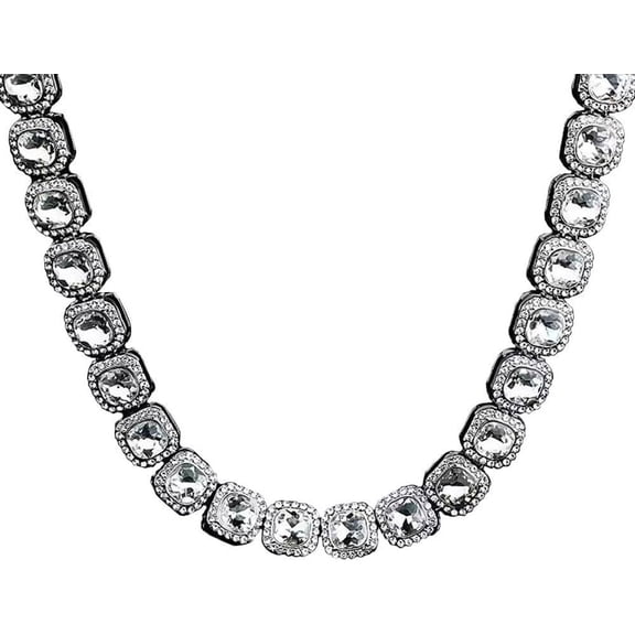 Iced Out 12mm Square Diamond Cuban Link Tennis Chain,Micro Pave Cubic Zicron Rhinestone Necklace For Men Women20 Inches