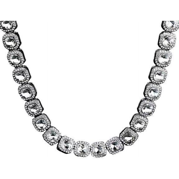 Iced Out 12mm Square Diamond Cuban Link Tennis Chain,Micro Pave Cubic Zicron Rhinestone Necklace For Men Women(30 Inch)