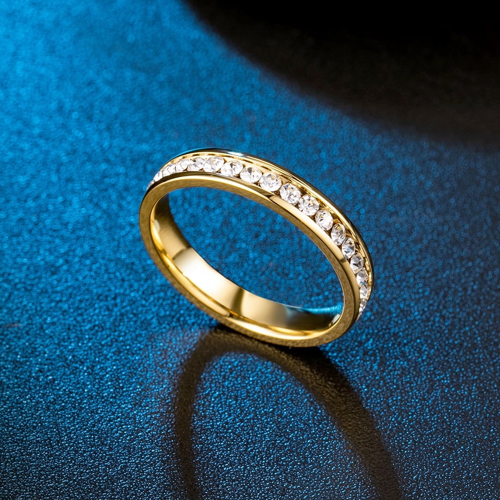 Iced Out Bling CZ Cubic Zirconia Rings 14K Yellow Gold Anxiety Fidget Spinner Rings for Women Men Anti Stress Jewelry