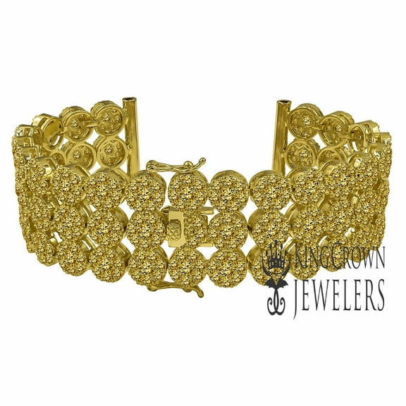Iced Out Canary Gold Tone Lab Diamonds Jo Rodeo 3 Row Flower Cluster Custom Watch Band 6.50''