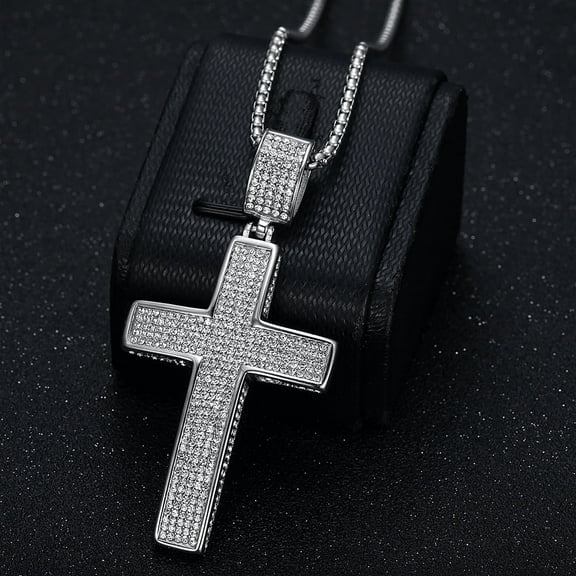 Iced Out Chain Big Cross Pendant Necklace 14K Yellow Gold CZ Cross Necklaces Bling Cubic Zircon Men's Hip Hop Jewelry