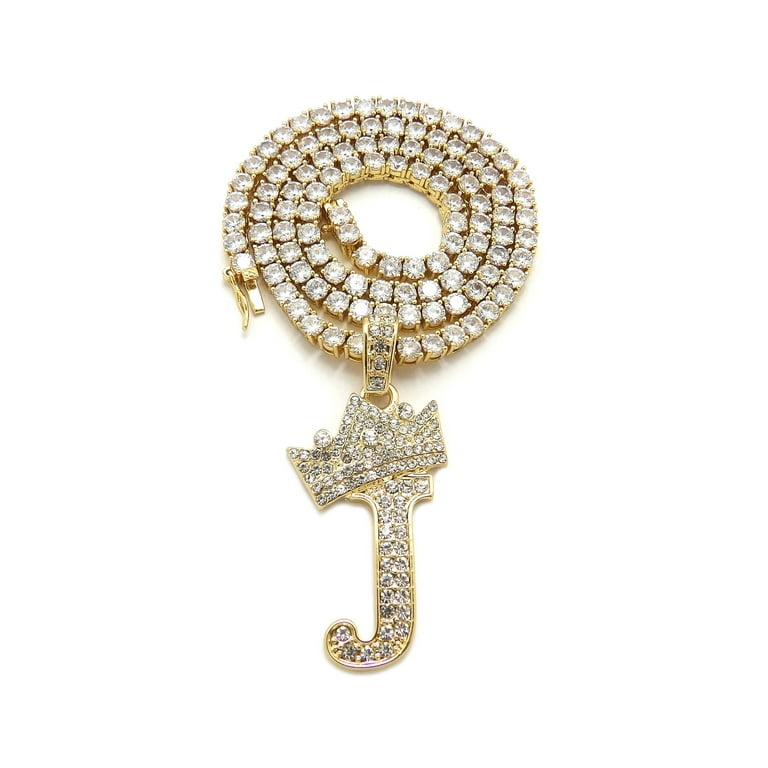 Iced Out Crown Initial Letter Pendant 4mm/18