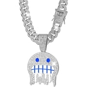 BOOTOOL Iced Out Cuban Link Chain Necklace for Men - Full CZ Hip Hop Silver-Tone Choker with Novelty Ghost Pendant, Sparkling Zirconia Jewelry Gift for Him