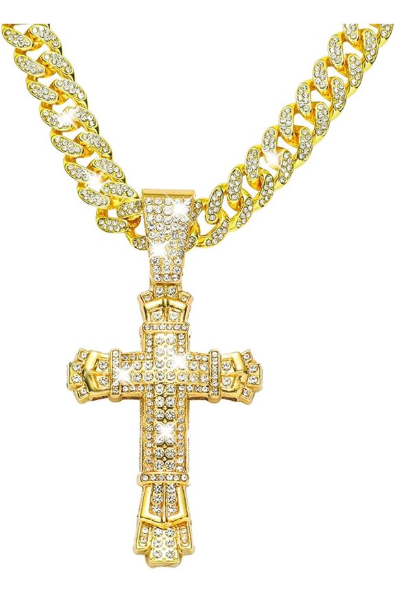 Iced Out Cuban Link Chain for Men, Miami Style Silver and Gold Plated Bling Necklace, Diamond Hip Hop Necklace