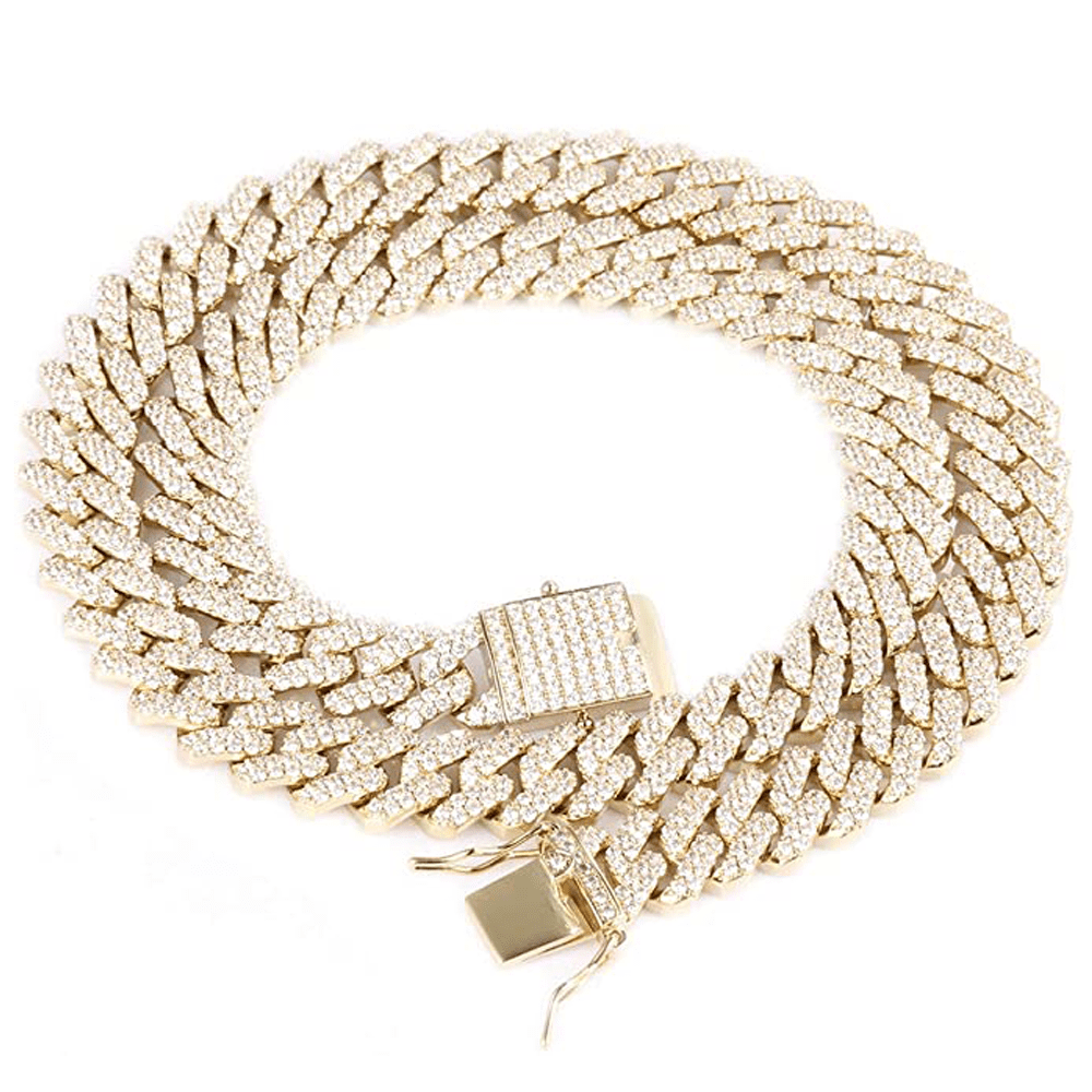 Iced Out Cuban Link Necklace (15mm, Gold)