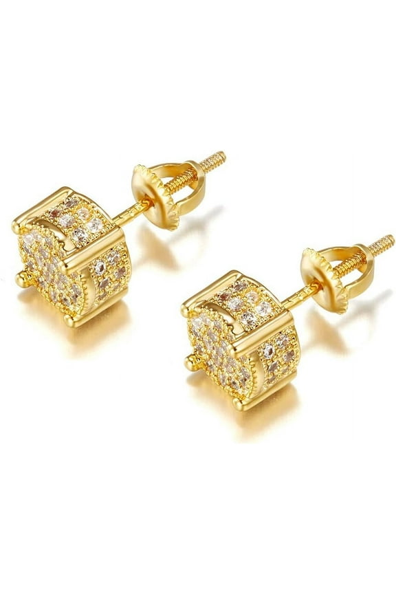 Iced Out Cubic Zirconia Screw Back 18k Gold Plated Round Stud Earrings For Men and Women Hypoallergenic Earring Micropave Hip Hop Jewelry Tilga