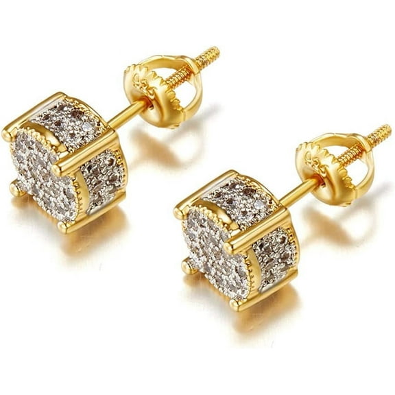 Iced Out Cubic Zirconia Screw Back 18k Gold Plated Round Stud Earrings For Men and Women Hypoallergenic Earring Micropave Hip Hop Jewelry Tilga