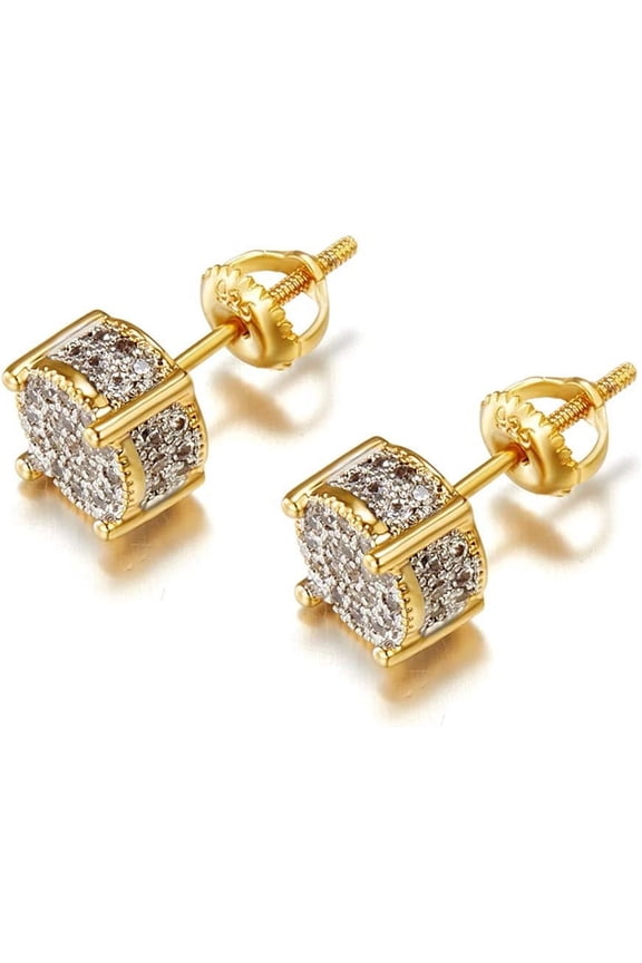 Iced Out Cubic Zirconia Screw Back 18k Gold Plated Round Stud Earrings For Men and Women Hypoallergenic Earring Micropave Hip Hop Jewelry Tilga