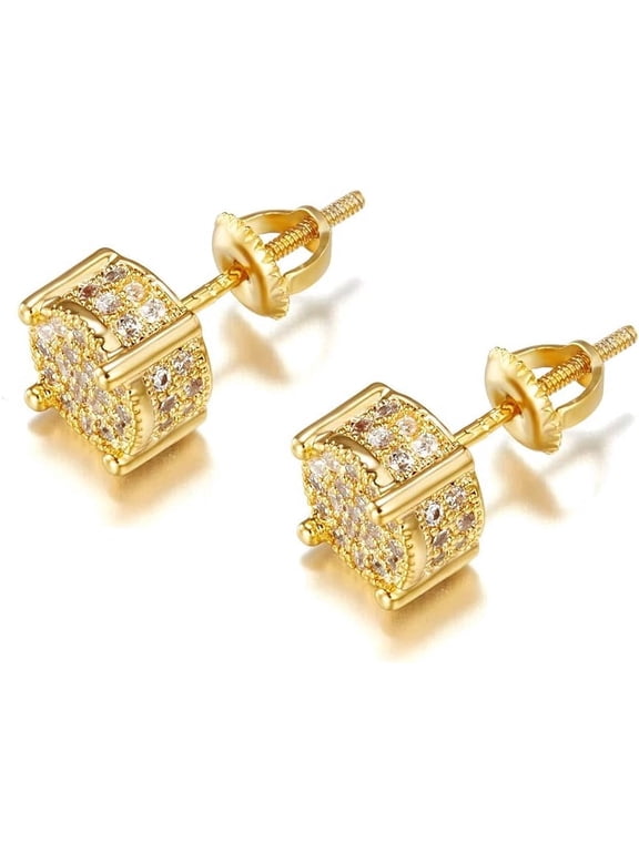 Iced Out Cubic Zirconia Screw Back 18k Gold Plated Round Stud Earrings For Men and Women Hypoallergenic Earring Micropave Hip Hop Jewelry Tilga