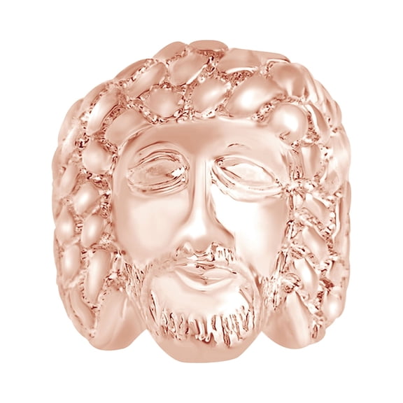 AFFY Iced Out Hip Hop Jewelry Jesus Face Band Ring In 10k Solid Rose Gold Ring Size-9.5