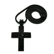 Iced Out Jet Black Cross Pendant 4mm 36" Franco Chain Necklace MP536BP