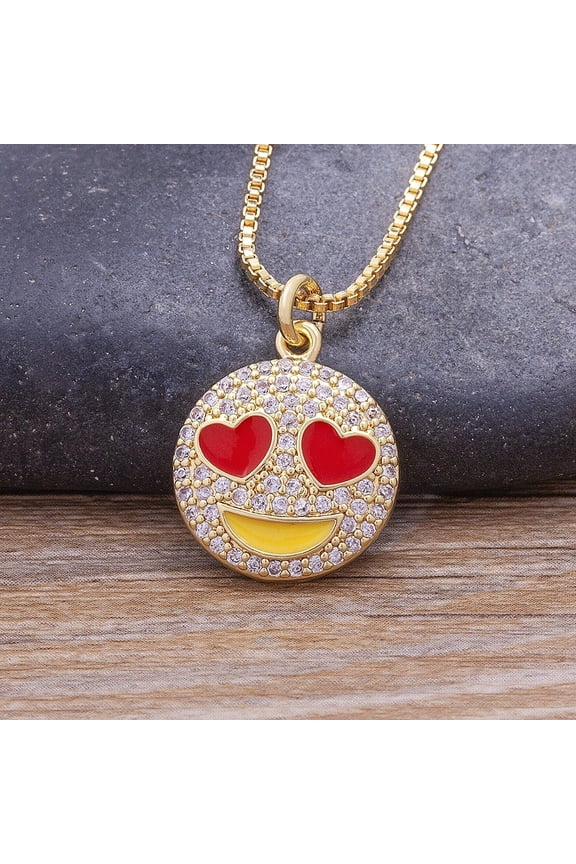 Iced Out Laugh Cry Smiley face emoji Necklace Pendant Bling Cubic Zircon Men's Hip Hop 14K Yellow Gold Jewelry