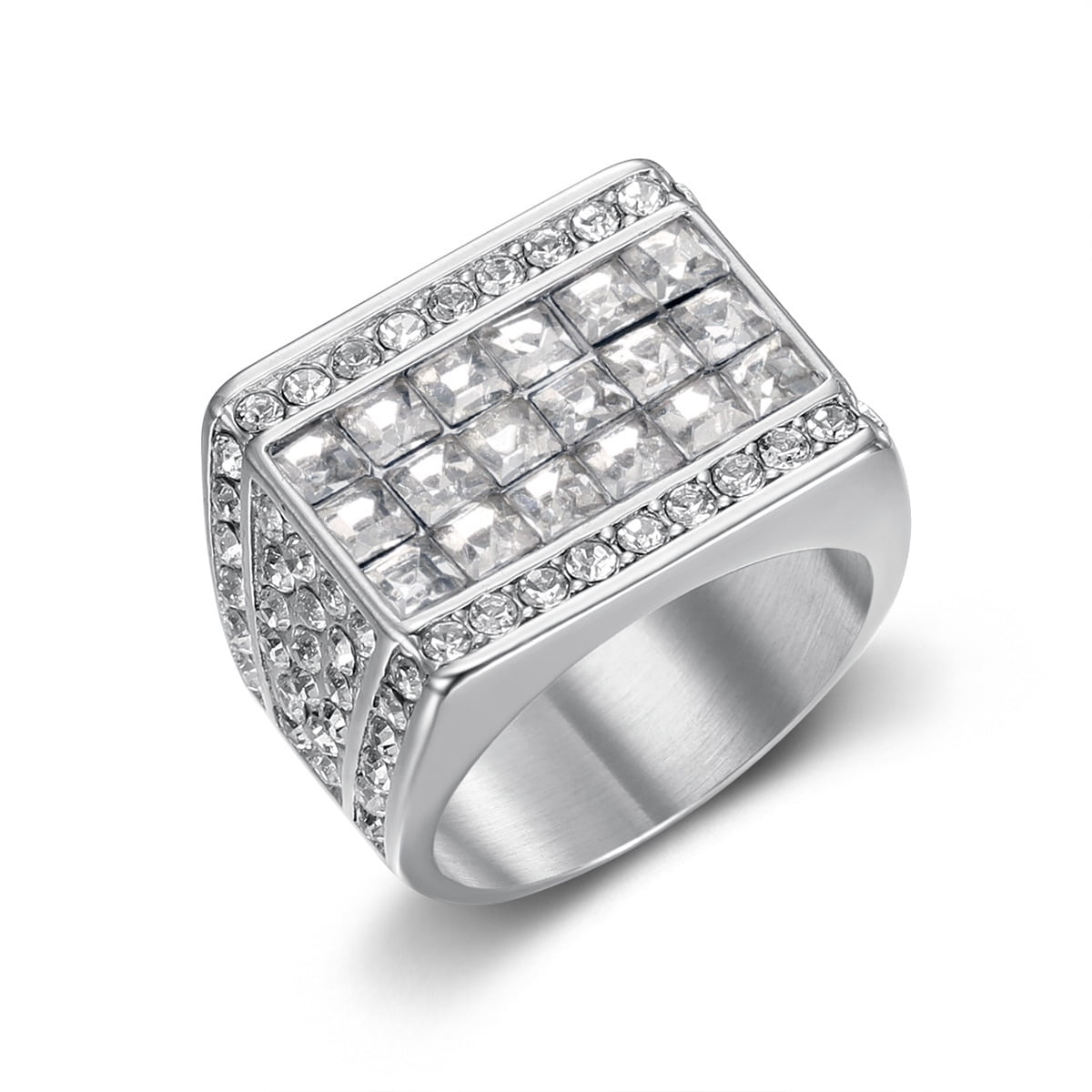 Iced Out Men's Ring 14K Yellow Gold Cubic Zirconia Bling Big Square ...