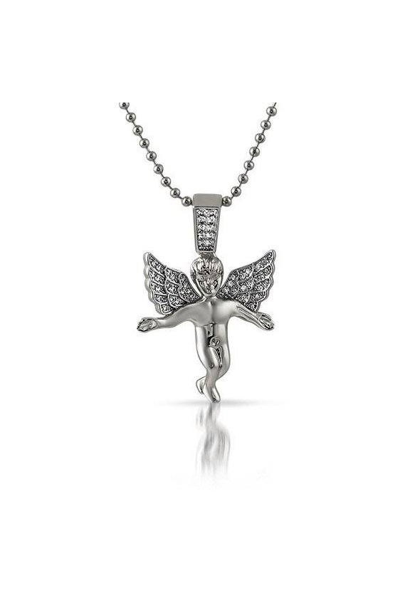 Iced Out Micro Angel Pendant Rhodium