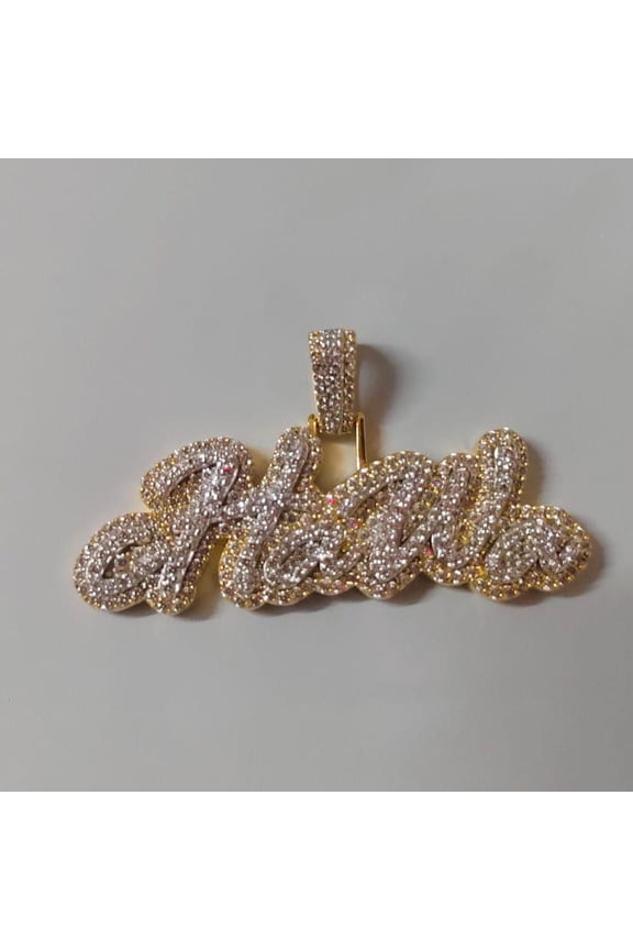 Iced-Out Moissanite Name Pendant - 2.30ct, Gold Plated Silver, Custom Jewelry Gift for Him & Her