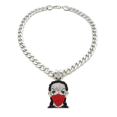 Iced Out Red Goon Mask Man Pendant with 11mm Cuban Chain Necklace, Silver-Tone/20"