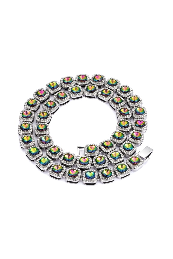 Iced Out Rhinestone Cuban & Tennis Chain Necklace for Men Women, Gold Silver Tone Bling Fashion Jewelry, 16-30 Inch