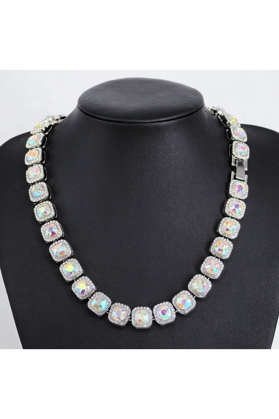 Iced Out Rhinestone Cuban & Tennis Chain Necklace for Men Women, Gold Silver Tone Bling Fashion Jewelry, 16-30 Inch