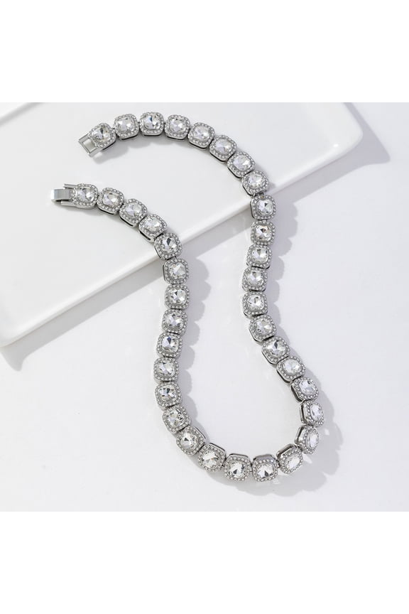 Iced Out Rhinestone Cuban & Tennis Chain Necklace for Men Women, Gold Silver Tone Bling Fashion Jewelry, 16-30 Inch