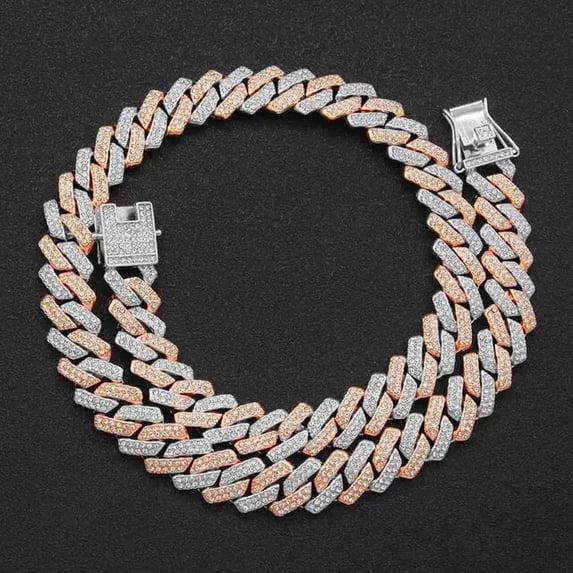 Iced Out Square Miami Cuban Link Chain Necklace For Men Women Micro Paved CZ Stone Rose Gold Color Hiphop Jewelry 16” SH