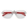 thumbnail image 1 of Iced-Out Triple Cross Sunglasses – Diamond-Cut Frameless Shades for Men & Women, Hip-Hop Luxury Eyewear for Various Occasions - Clear Red Silver Finish, 1 of 5