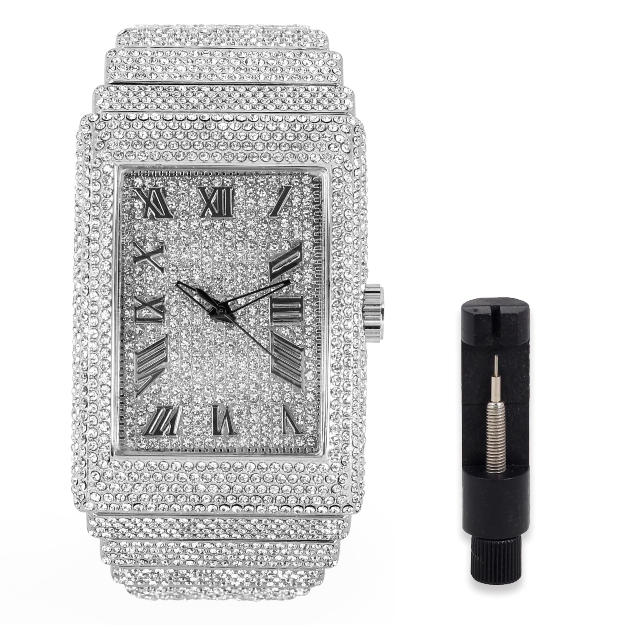 Men's Rectangle Fully Iced Out Diamond Watch with Adjustable