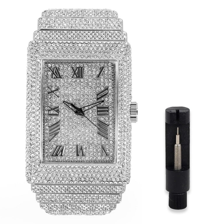 Men's Rectangle Fully Iced Out Diamond Watch with Adjustable